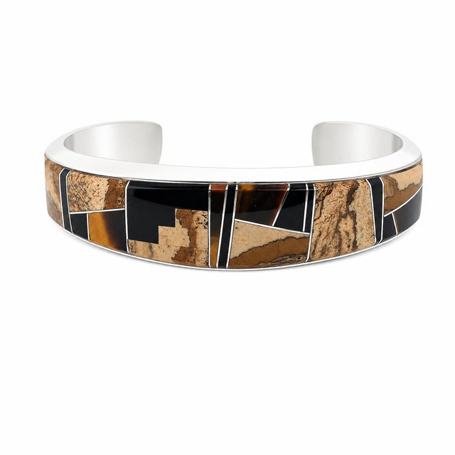 Modern Wayne Muskett Navajo Inlaid Silver Bracelet For Sale - Image 3 of 5
