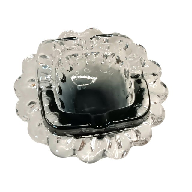 Smoked Glass Squsre Ashtray With Scallops Bubbles UniqueTrinket Dish Catchall Approximately 5.5" x 1.5" Weighs...