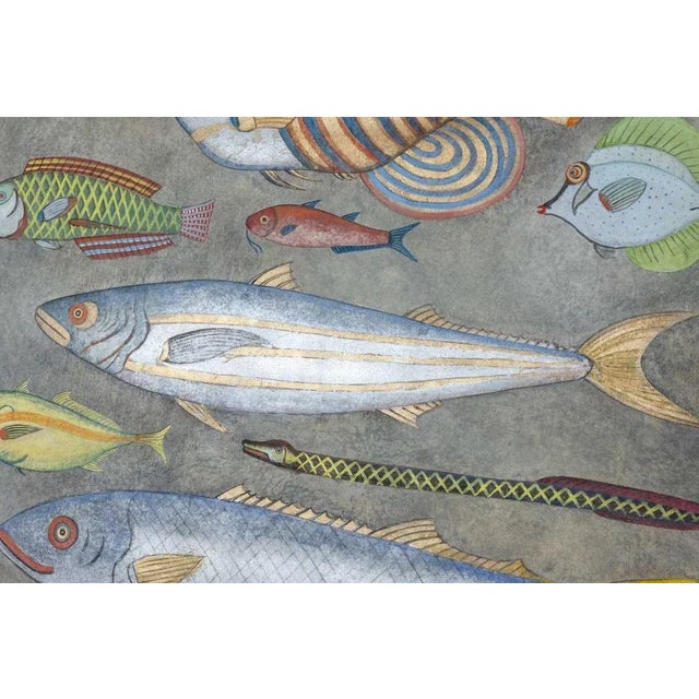 French Artist, Scene with Fish, Painted Canvas For Sale - Image 5 of 6