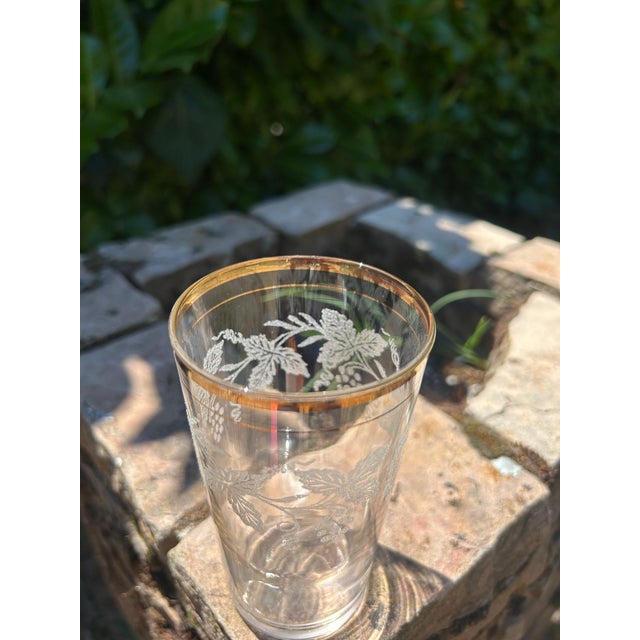 1950s 1950s Set of Six Mid Century Modern Bartlett Collins Highball Glasses- Beautifully Designed Grapevines Around Upper Half of Glasses With 24k Gold Trim For Sale - Image 5 of 11