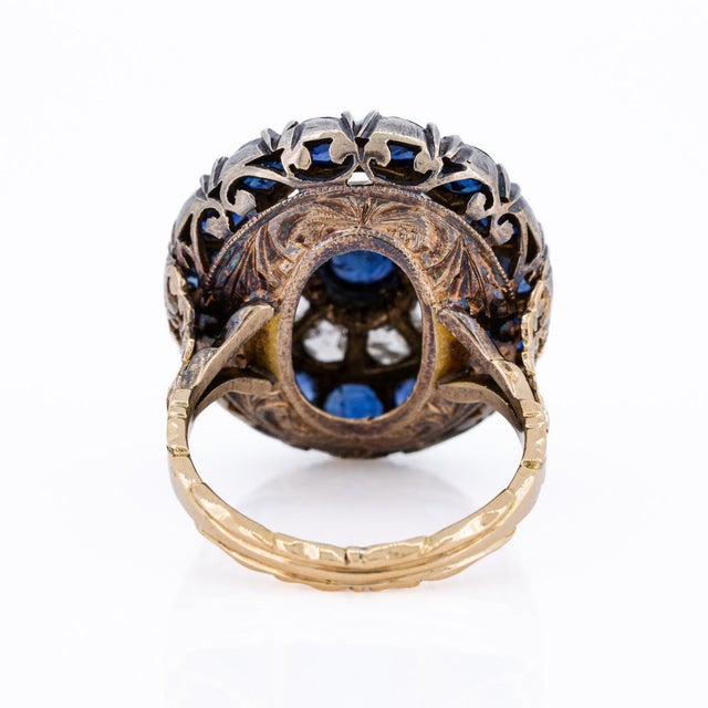 Victorian Sapphire and Diamond Double Halo Ring Circa 1880's Ring Size 5 For Sale - Image 4 of 7