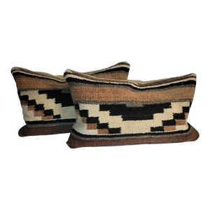 1930s Hand Made Weaving Geometric Pillows - A Pair