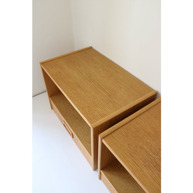 Scandinavian Wall-Mounted Bedside Tables with Drawers in Oak, 1960, Set of 2 For Sale - Image 4 of 13