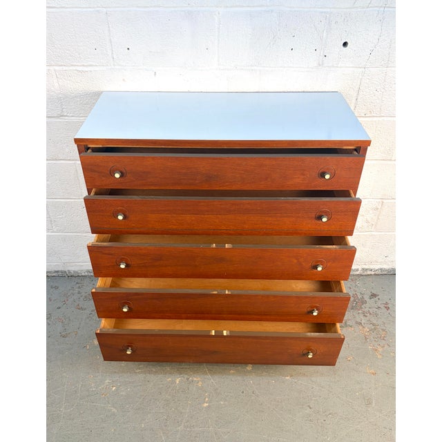 Brown Mid 20th Century Modern Five-Drawer Walnut Dresser With Laminate Top For Sale - Image 8 of 17