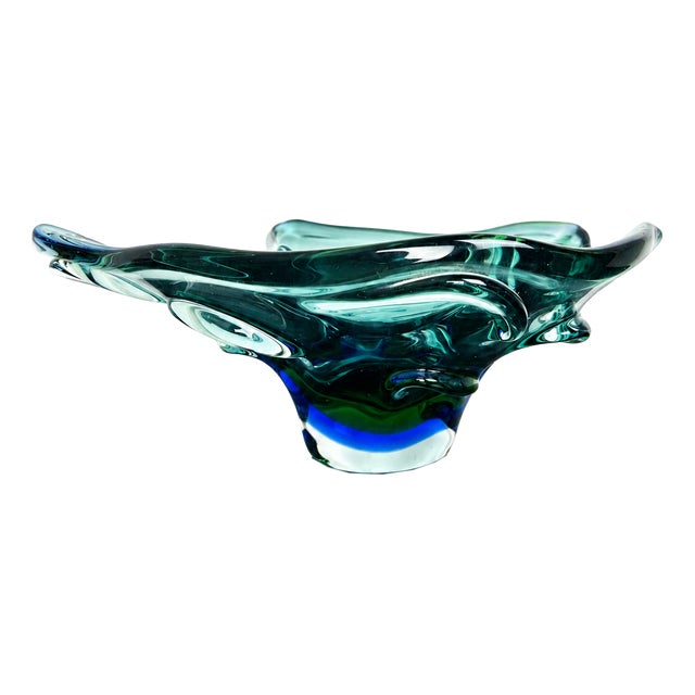 Large Sculptural Art Glass Centerpiece Bowl Model 53908 Bezejmenná Collection from Mstišov, Czechoslovakia, 1964 For Sale