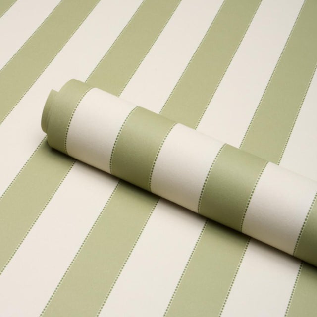 Schumacher Sample - Schumacher Louise Stripe Wallcovering In Leaf For Sale - Image 4 of 6