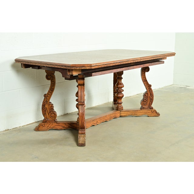 Victorian Early Romweber Antique English Jacobean Carved Oak Extension Dining Table, Circa 1900 For Sale - Image 3 of 15