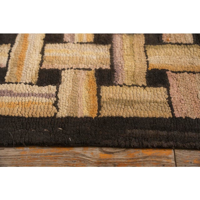 American Hooked Wool Allover Floral 1880s Antique Beige Folk Art Carpet Rug For Sale - Image 4 of 10