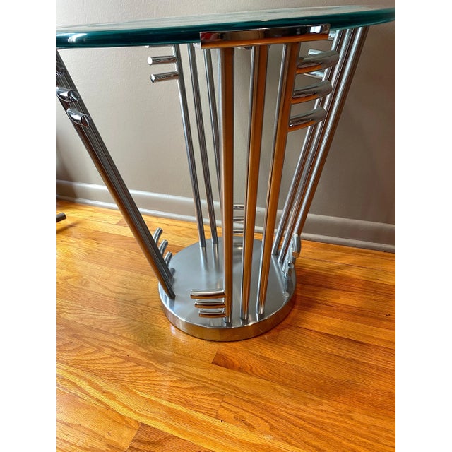 Postmodern 1980s Jay Spectre "DeLanay" Round Chrome and Glass Table For Sale - Image 3 of 12