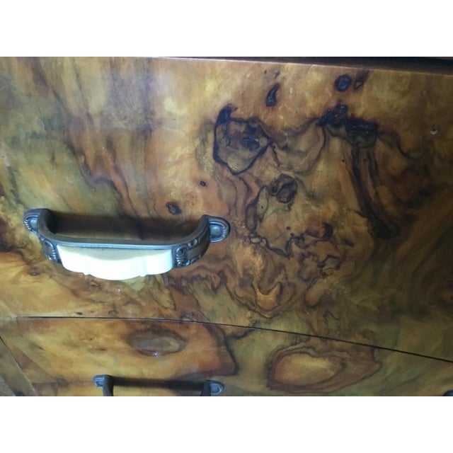 1930s European Art Deco Walnut Burl Sideboard With Carved Mirror For Sale - Image 4 of 12