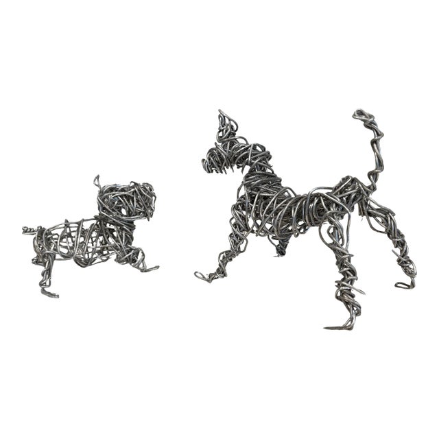 Two Hand-Made Wire Dog Sculptures by Christopher Shoemaker For Sale