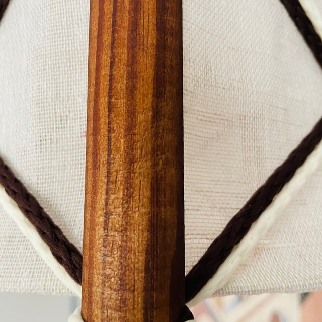 Scandinavian Wood and Linen Lampshade Hanging Lamp, 1960s For Sale - Image 9 of 11