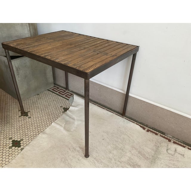 Vintage Industrial Metal Accent Table With Slatted Wooden Top For Sale - Image 9 of 14