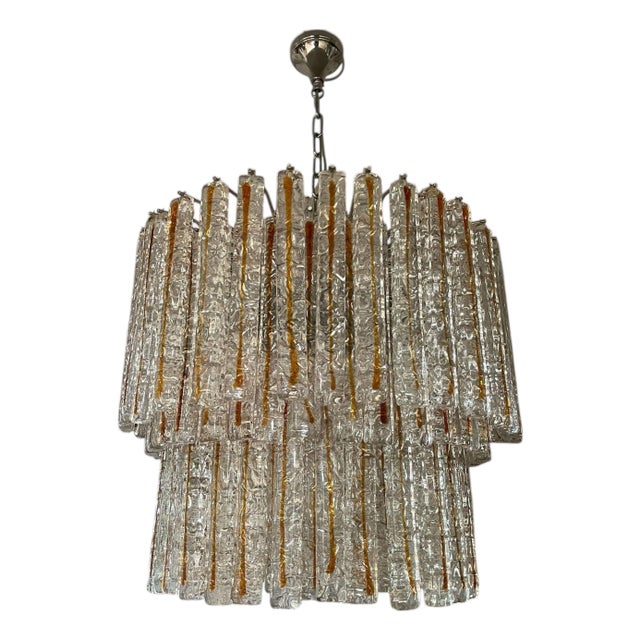 Amber & Clear Murano Glass Planks Chandelier Designed by Mazzega, Italy, 1960's. For Sale