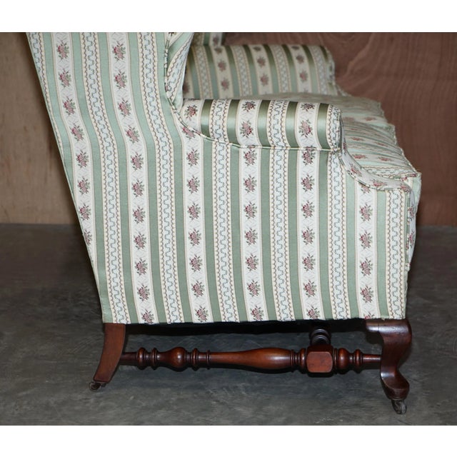 Victorian Ticking Fabric Upholstered Double Wingback Sofa Armchair from Howard & Sons For Sale - Image 12 of 18