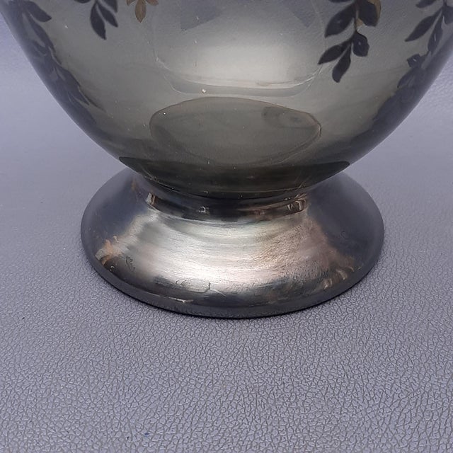 Vintage Fume Murano Glass Vase Centerpiece Cup with Silver Leaves, 1950s For Sale - Image 13 of 16