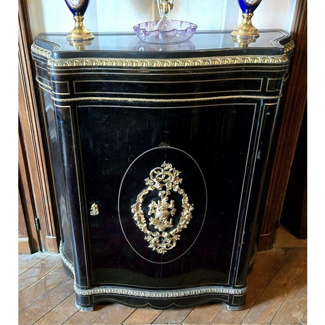 Napoleon III Curved Buffet in the style of Boulle For Sale - Image 3 of 5
