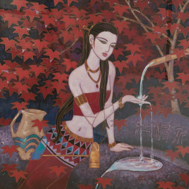 Mid-Century Modern Vintage Gouache Painting of a Goddess by Karl Bang For Sale - Image 3 of 10