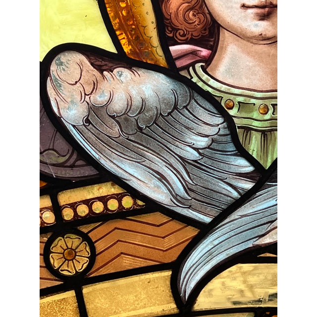 19th Century Stained Glass Window With Painted Angel Portrait in Original Frame For Sale - Image 12 of 17