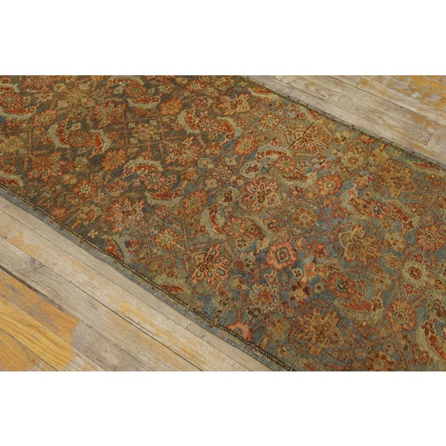 Textile 1900s Blue Gray Herati Fish Antique W. Persian Bijar Carpet 2' 8" X 16 Handknotted Wool Runner Rug For Sale - Image 7 of 12