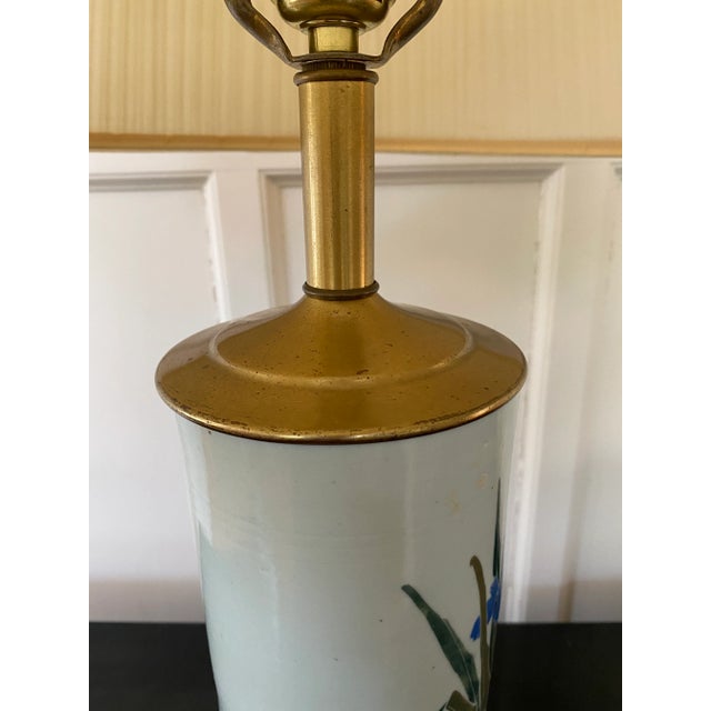 Vintage Mid-Century Hand-Painted Ceramic and Brass Floral Lamp For Sale - Image 9 of 13