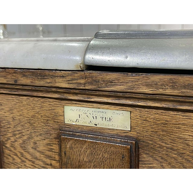 Industrial Bar Counter in Oak with Zinc and White Marble For Sale - Image 3 of 18