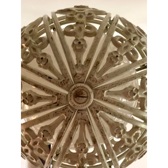 Mid-Century White and Gold Metal Filigree Sphere Pendant Light | Chairish