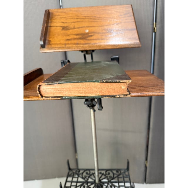 Victorian 19th Century Victorian Book/Music Stand, in Oak and Iron For Sale - Image 3 of 7