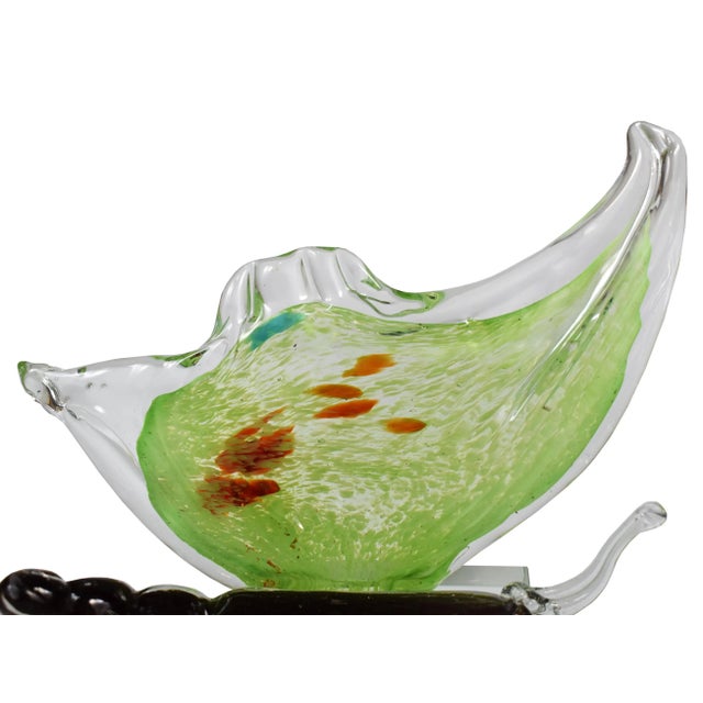 Glass Large Hand-Blown Butterfly Glass Art on Crystal Base For Sale - Image 7 of 9