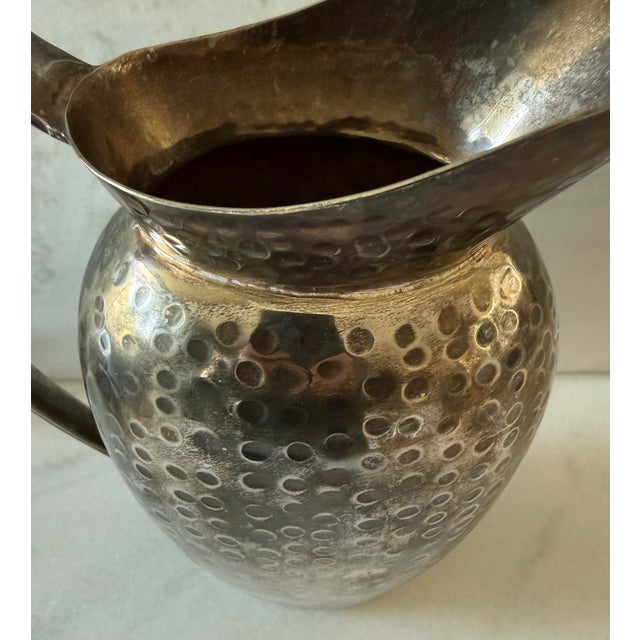 Metal Vintage Hammered Metal Water Pitcher For Sale - Image 7 of 10