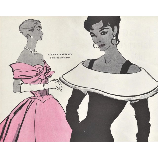 WOW! RARE IMAGE! This is a matted mid-century design by Christian Dior. It appeared in a 1953 haute couture French...