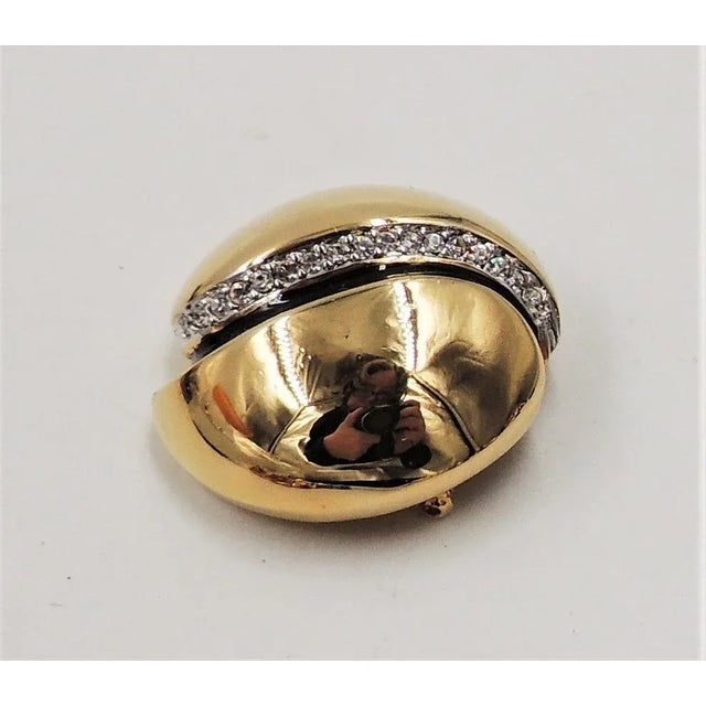 Paint 1980s Courreges Paris Goldtone Black Enamel & Clear Rhinestone Brooch For Sale - Image 7 of 8