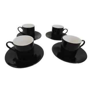 Mid 20th Century Demitasse Cups + Saucers Expresso Set - 4 Dainty Tea Cups + Matching Plates New For Sale