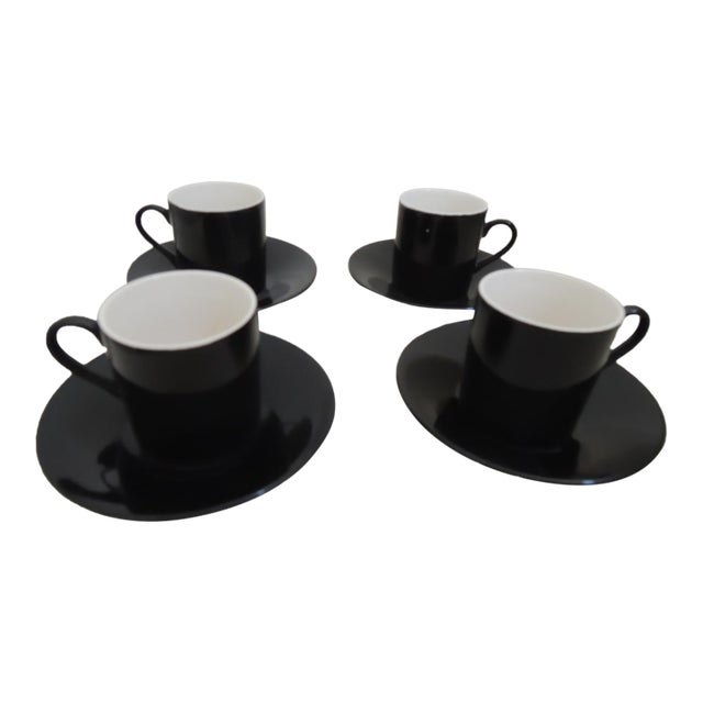 Mid 20th Century Demitasse Cups + Saucers Expresso Set - 4 Dainty Tea Cups + Matching Plates New For Sale