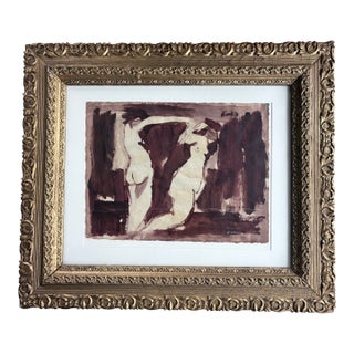 2025 Abstract Pair of Nude Figures Dancing in Burgundy, in Vintage Gold Frame For Sale