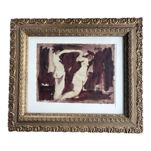 2025 Abstract Pair of Nude Figures Dancing in Burgundy, in Vintage Gold Frame