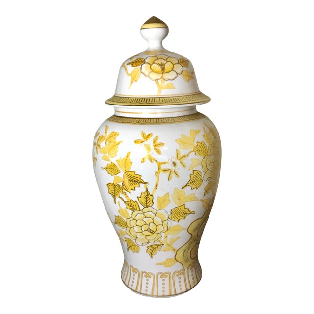 Large Yellow Floral Ginger Jar / Urn With Gilt Accents ...