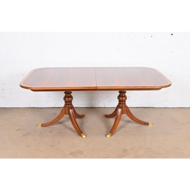 Ethan Allen Banded Flame Mahogany Double Pedestal Extension