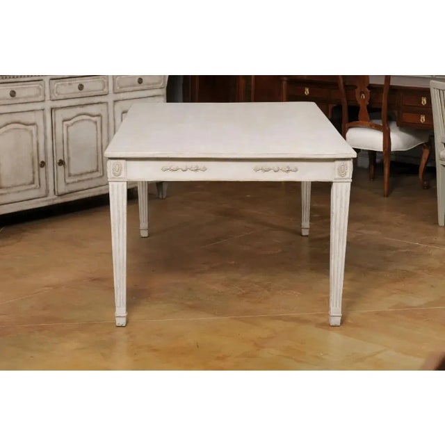 Swedish 1900 Gustavian Style Dining Table with Carved Apron and Fluted Legs For Sale In Atlanta - Image 6 of 13