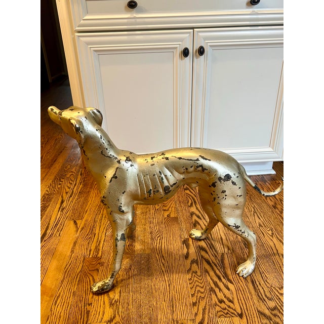 Gold Vintage Pair Hollywood Regency MCM Whippet Greyhound Statues 21” T X 24”w Ea For Sale - Image 8 of 11