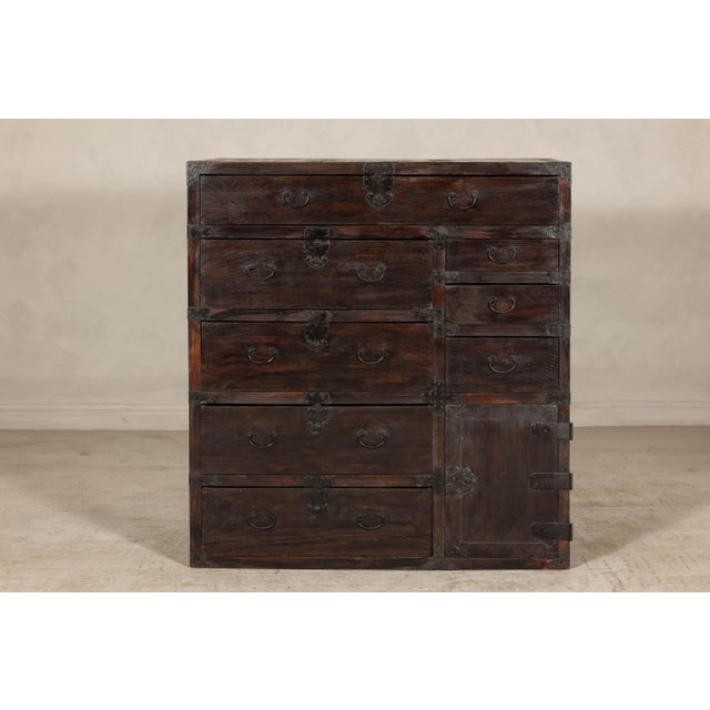 Early Meiji Keyaki Sendai Isho-Dansu Chest with Iron Hardware and Storage For Sale In New York - Image 6 of 12