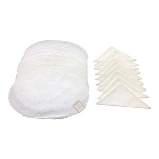 1990s Boutross Hand Embroidered Pure Linen Placemats and Napkins - Set of 16 For Sale