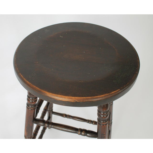 Brown Antique Farmhouse Turned Leg Wood Stool For Sale - Image 8 of 8