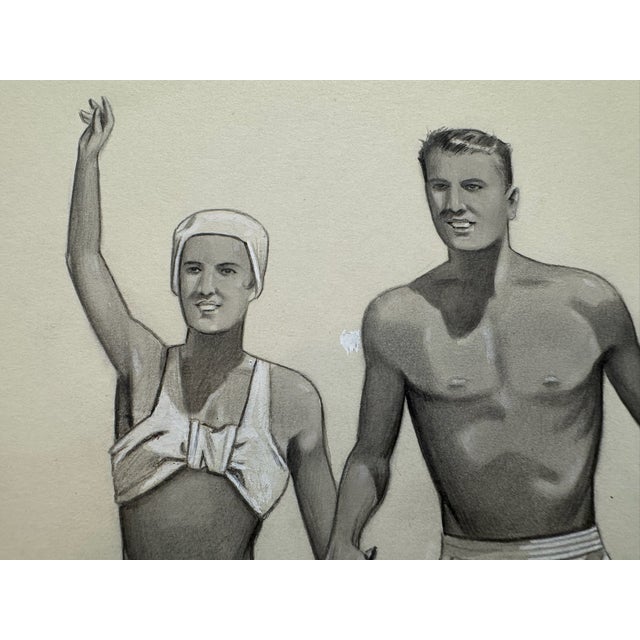 Original graphite pencil drawing by American artist and illustrator Theodore E. Schrock (1879–1952), depicting a cheerful...