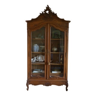 Antique French Rococo Glass Door Armoire For Sale