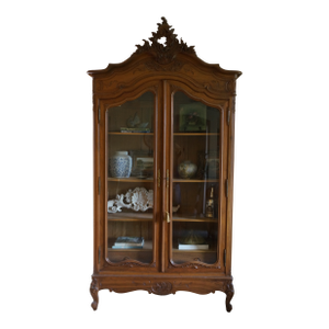 Antique French Rococo Glass Door Armoire