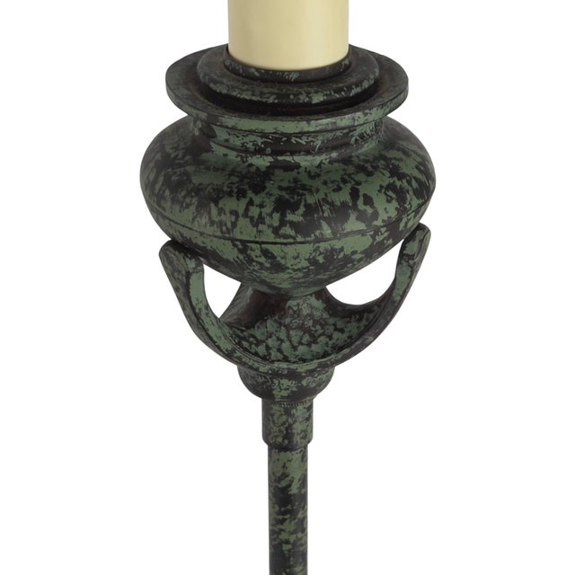 Metal Attributed Frederick Cooper Verdigris Bronze Buffet Candlestick Lamps, Pair For Sale - Image 7 of 12