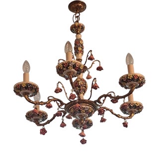Vintage Six-Arm Chandelier in Gilt Brass For Sale
