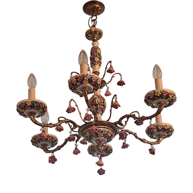 Vintage Six-Arm Chandelier in Gilt Brass For Sale