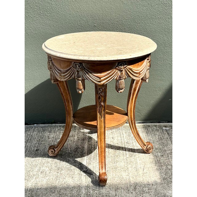 Vintage Hand Carved Swag and Tassel Side Table For Sale - Image 4 of 6